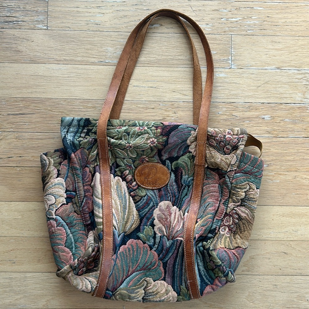 Vintage Rula Belgium castle tapestry tote bag